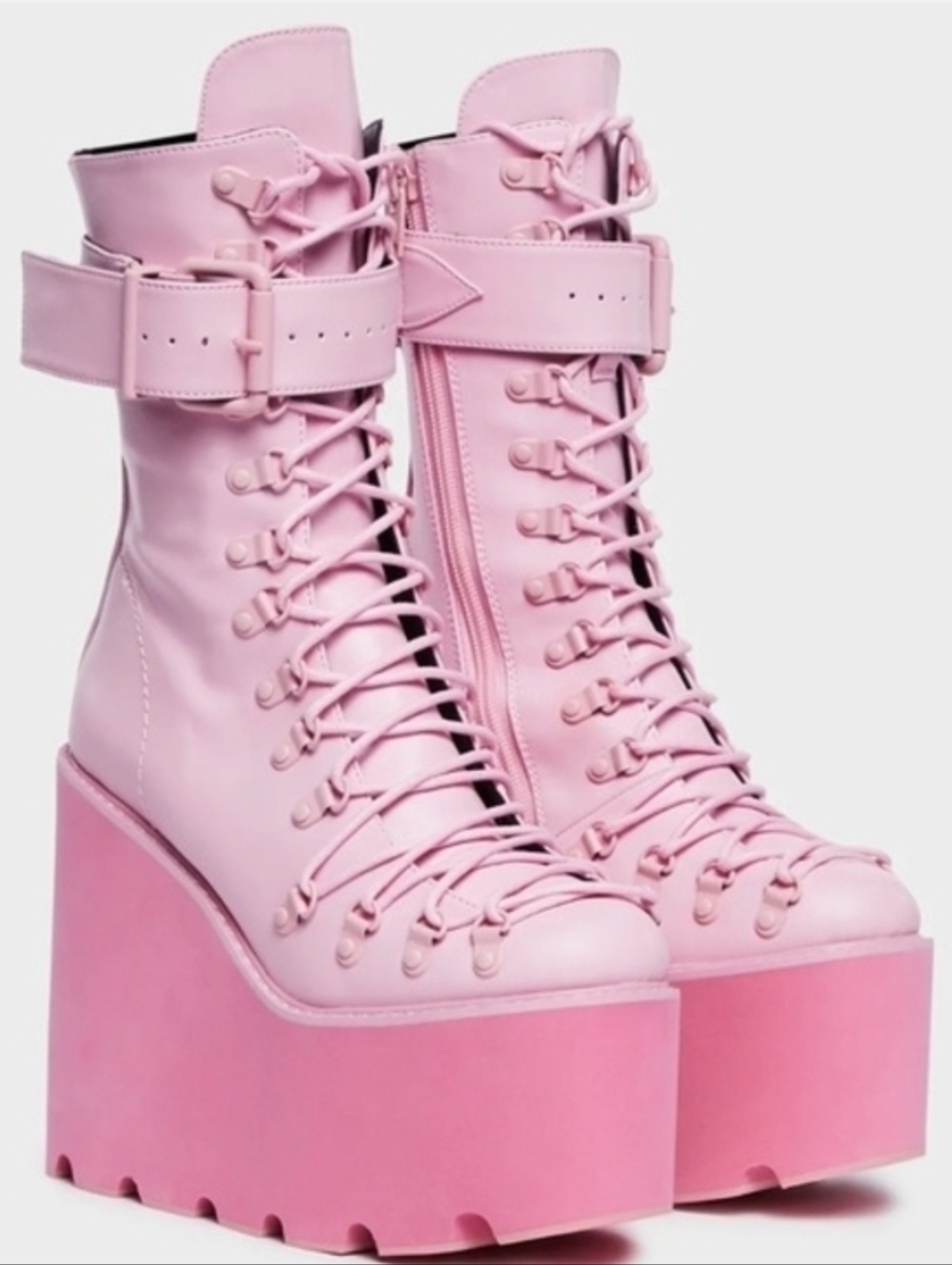 Dolls Kill Pastel Pink Lace-Up Platform Ankle Boots